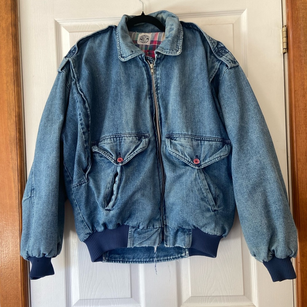 Salty Dog Gant Vintage Blue Denim Bomber Jacket with Plaid Lining